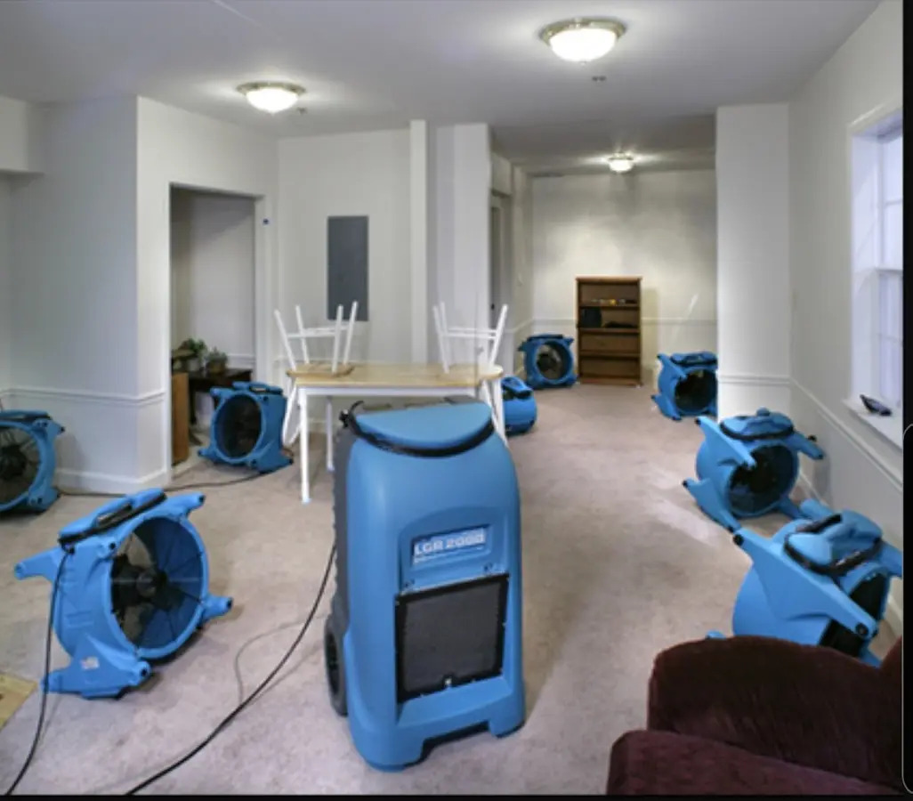 Air movers and dehumidifier setup for Water Extraction & Removal in Randolph